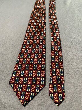 Stonehenge Mens Silk Tie Red Gold Blue Geometric Pattern USA Necktie